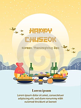 Chuseok banner design.persimmon tree on full moon view background