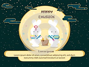 Chuseok banner design.persimmon tree on full moon view background photo
