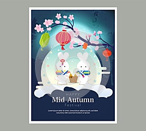 Chuseok banner design.persimmon tree on full moon view background