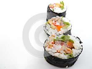 Chushi rolls on white background