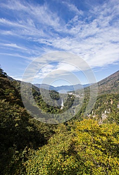 Chuzen-ji Lake and Kegon-no-taki Falls seen from Akechi-daira Ropeway viewpoint,Nikko,Tochigi,Japan