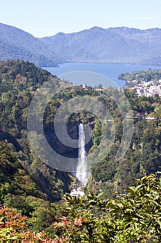 Chuzen-ji Lake and Kegon-no-taki Falls seen from Akechi-daira Ropeway viewpoint,Nikko,Tochigi,Japan