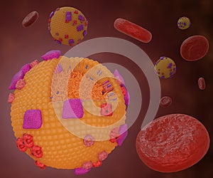 Chylomicrons or ultra low-density lipoproteins or ULDL in the blood vessel flow with red blood cells