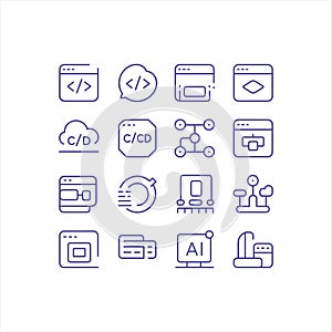 CI CD and Software Development Line Icons Set â Coding, Cloud, DevOps, and AI Technology Symbols