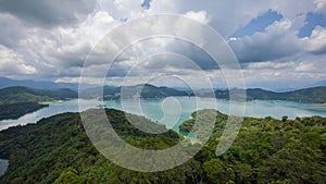 From Ci\'en Pagoda, mesmerizing vista unfolds, panoramic view of Sun Moon Lake Taiwan