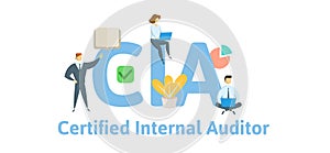 CIA, Certified Internal Auditor. Concept with keywords, letters and icons. Flat vector illustration. Isolated on white