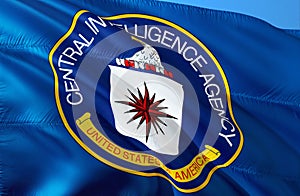 CIA flag waving in the wind, 3D rendering. CIA United States. United States Secret Service. Central Intelligence Agency. Security