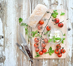 Ciabatta bread with banch of cherry-tomatoes