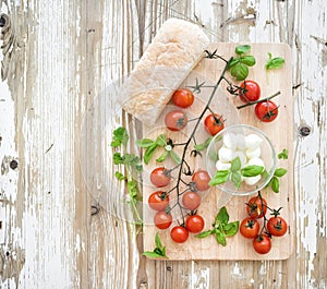 Ciabatta bread with banch of cherry-tomatoes