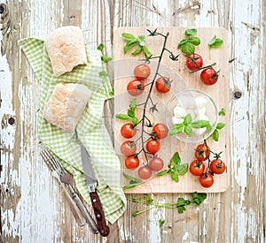 Ciabatta bread with banch of cherry-tomatoes