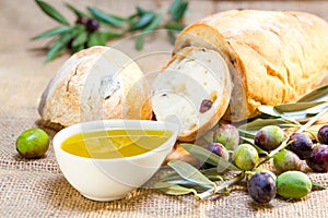 Ciabatta bread with olive oil.