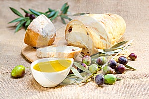 Ciabatta bread with olive oil.