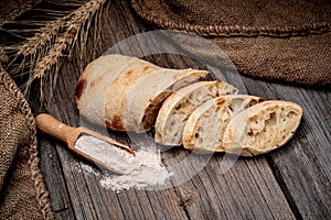 Ciabatta Bread on the wood tabled. Healthy food