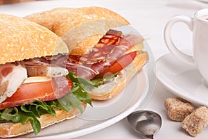 Ciabatta sandwich with coffee