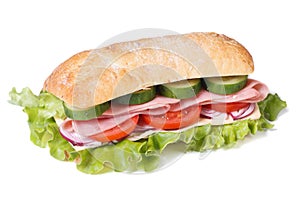 Ciabatta sandwich with ham and vegetables