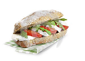 Ciabatta sandwich mozarella tomato with clipping path photo