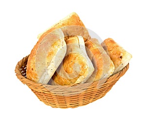 Ciabatta sandwich rolls in a wicker basket