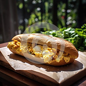 Ciabatta sandwich with scrambled eggs