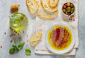 ciabatta and a sauce of olive oil and balsamic vinegar