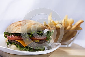 Ciabatta, White, Isolated, White Background, Food, Bread, Cheeseburger, Cheese, Hamburger, Meat, Lettuce, Beef, Bun, Burger, Grill