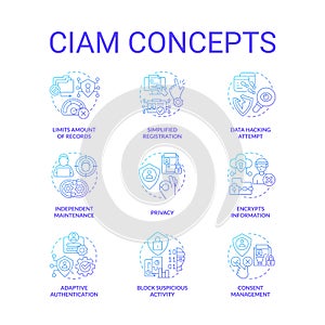 CIAM blue gradient concept icons set photo
