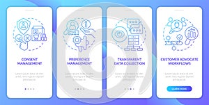 CIAM strategy features blue gradient onboarding mobile app screen