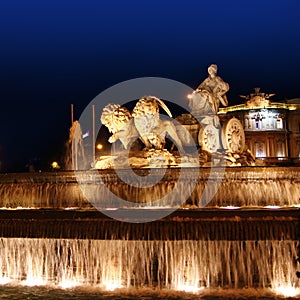 Cibeles night statue in Madrid Paseo Castellana