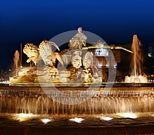 Cibeles night statue in Madrid Paseo Castellana