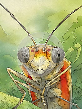 Cicada Close-Up. Insect Illustration