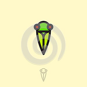 Cicada flat logo. Cicada icon. Linear logo. Green small cicada on a light background.