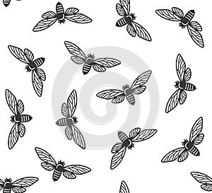 Cicada Insects Seamless Pattern with White Background. Vector