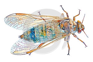 Cicada,  Pastel-colored, in hand-drawn style, watercolor, isolated on white background