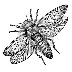 Cicadidae insect engraving sketch vector illustration photo