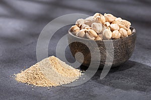 Cicer arietinum - Organic chickpea flour. Top view