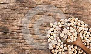 Cicer arietinum - Organic Dried Chick Peas in Wooden Spoon