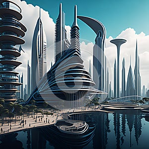 cidade futurista, AI Generative Illustration Graphic Design Art photo