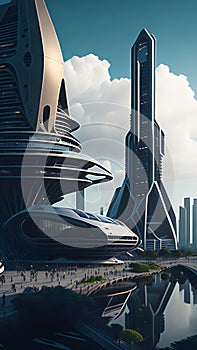 cidade futurista, AI Generative Illustration Graphic Design Art photo