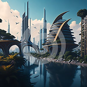 cidade futurista, AI Generative Illustration Graphic Design Art photo