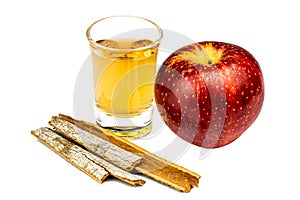 Cider Hot Alcohol Apple Drink with spices on white background
