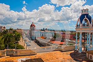 CIENFUEGOS, CUBA, Palacio Ferrer: Panorama that opens from the terrace of the Palace to the Central square and building Municipali