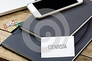 Cientista, Portuguese text for Scientist business card on office photo