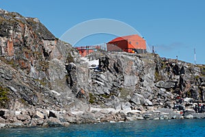 Cierva Cove research base on the rocks, Antarctica. photo