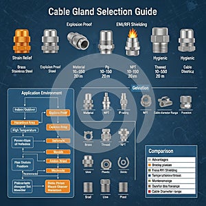 Cifications cover material, thread types (Pg, NPT), and cable diameter