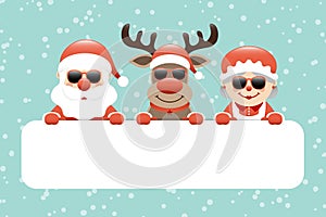 Cift Card Santa Reindeer And Mrs Santa Sunglasses Snow Turquoise photo