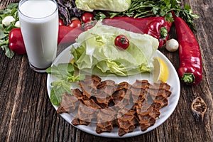 Cig kofte, a raw meat dish in Turkish and Armenian cuisines. Turkish cig means