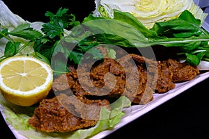 Cig kofte / Turkish food. Meatball, close