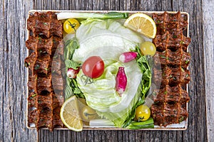 Cig kofte / Turkish Traditional Food. Traditional Turkish Raw Meat.  Cig Kofte  Turkish food