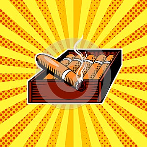 Cigar box pop art vector illustration