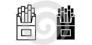 cigarete box thin line icon set