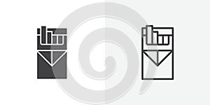 cigarete box thin line icon set